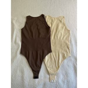 OQC Women’s Brown & Cream Ribbed Halter Neck Body Suit Bundle Size XL